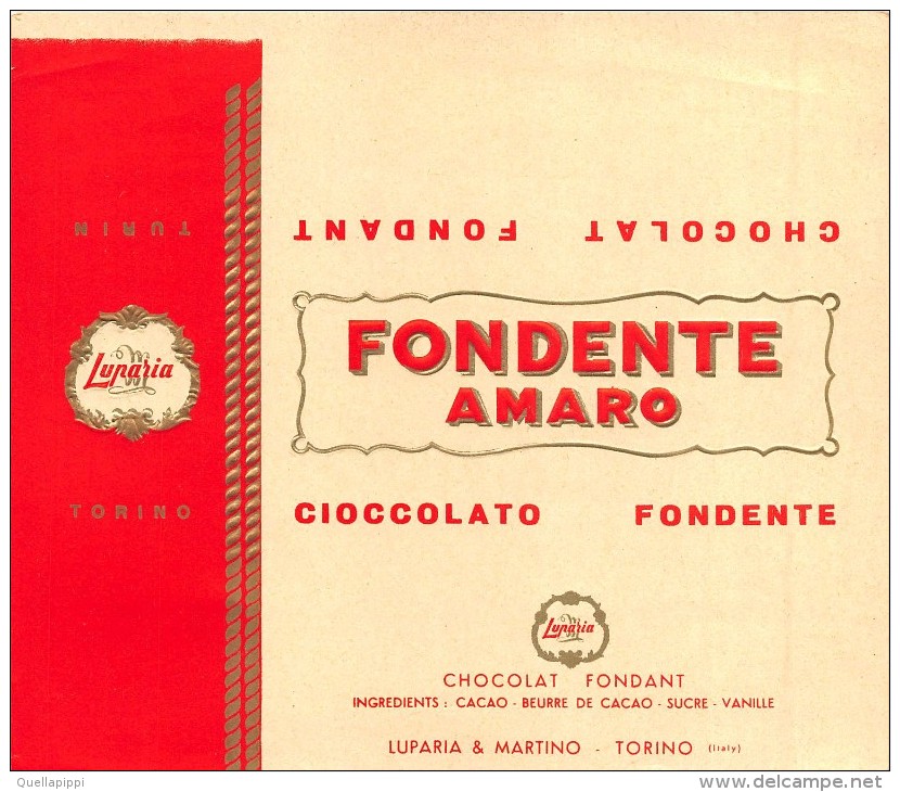 0301 "CIOCCOLATO FONDENTE AMARO - LUPARIA E MARTINO - TORINO ".  ETICHETTA ORIGINALE. - Cioccolato