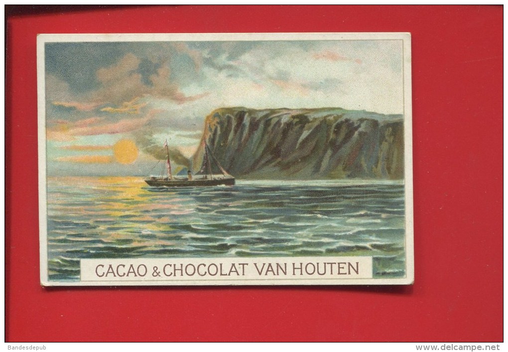 VAN HOUTEN CACAO CHROMO  BATEAU PAQUEBOT ? COUCHER SOLEIL FALAISE - Van Houten