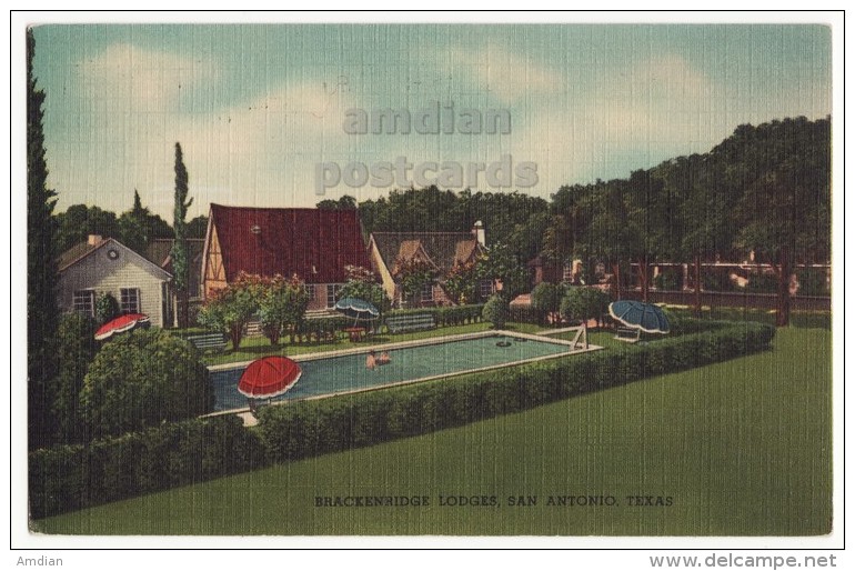 San Antonio Texas TX,  Brackenridge Lodges Motel - Swimming Pool -1940s Vintage Postcard - San Antonio