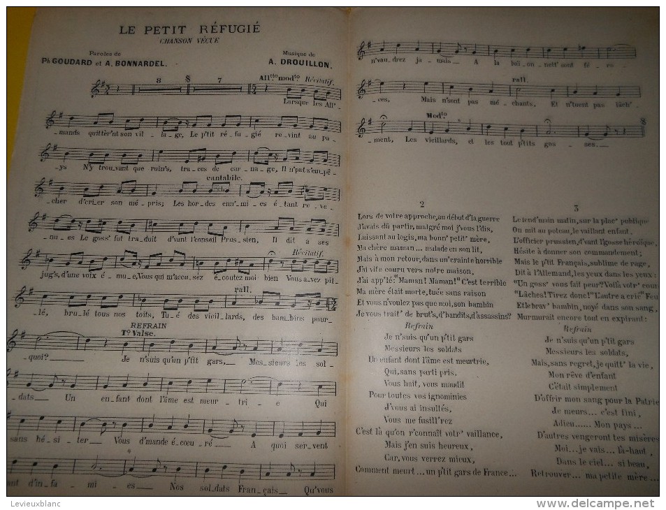 Le Petit Réfugié/ Chanson Vécue/ Goudard & Bonnardel/ Drouillon/ Marcel Labbé/ Vers 1920   PART73 - Partitions Musicales Anciennes