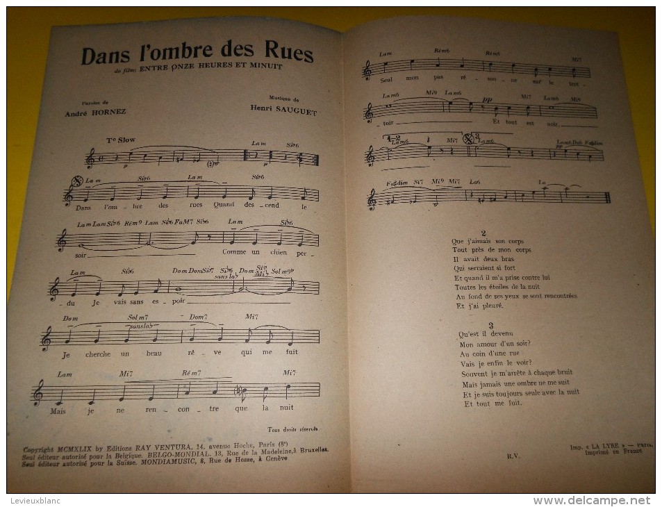 Dans L'ombre Des Rues/Annie Gould/ De Onze Heures à Minuit/ Editions Ventura/ 1949  PART74 - Noten & Partituren