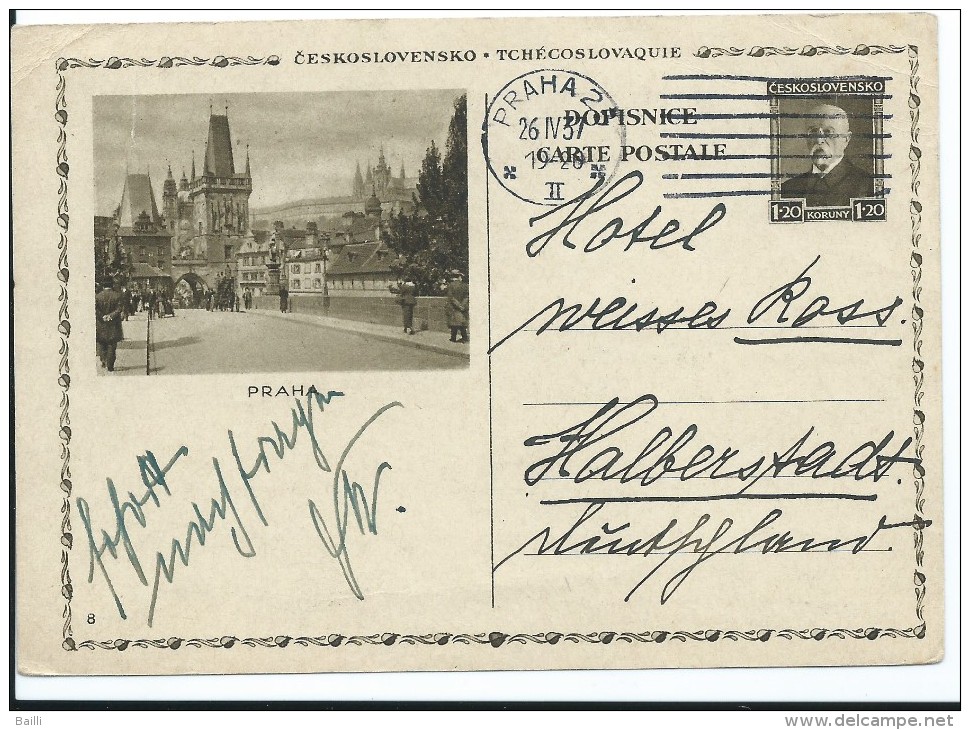 TCHECOSLOVAQUIE ENTIER POSTAL ILLUSTRE 1937 - Postales