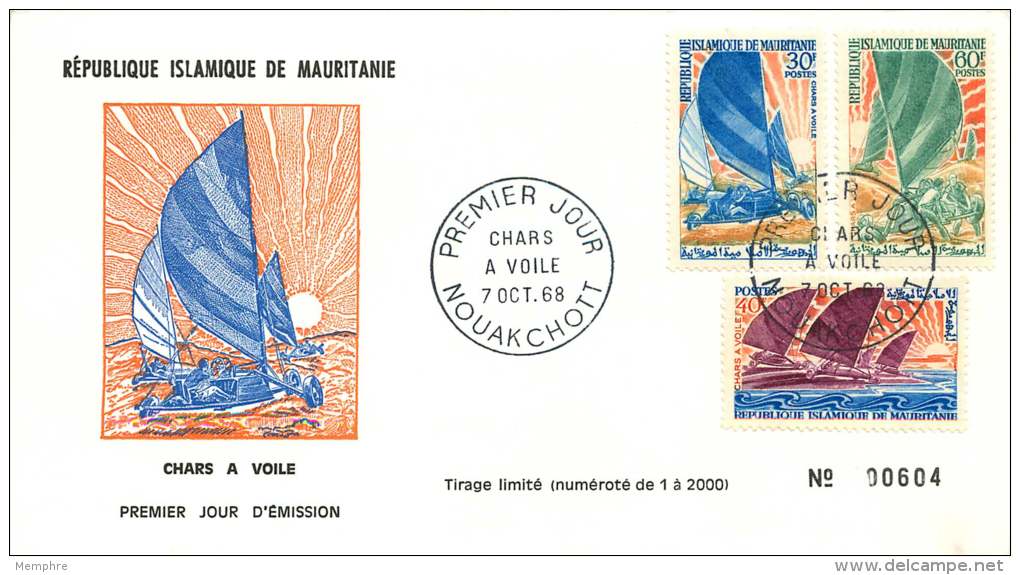 MAURITANIE  1968  Chars à Voile    -  FDC Non-adressé - Mauritania (1960-...)