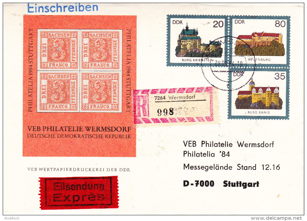 DDR Ganzsache Umschlag - Neuenburg Burg Kriebstein Ranis 1984 - Philatelia Stuttgart - Wermsdorf Einschreiben Registered - Umschläge - Ungebraucht