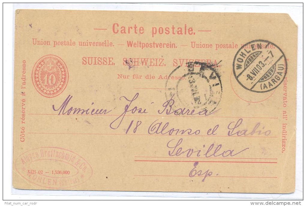 CARTA SUIZA A SEVILLA MATº WOHLEN - Covers & Documents