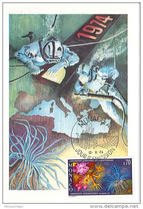 CM Monaco - Exposition Scientifique De La Méditerranée - Fonds Marins, Faune Et Flore - 1974 - Maximum Cards