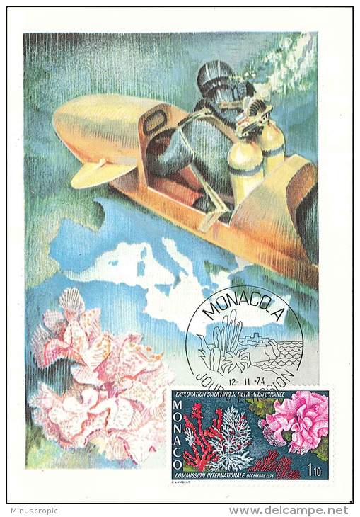 CM Monaco - Exposition Scientifique De La Méditerranée - Fonds Marins, Faune Et Flore - 1974 - Maximum Cards