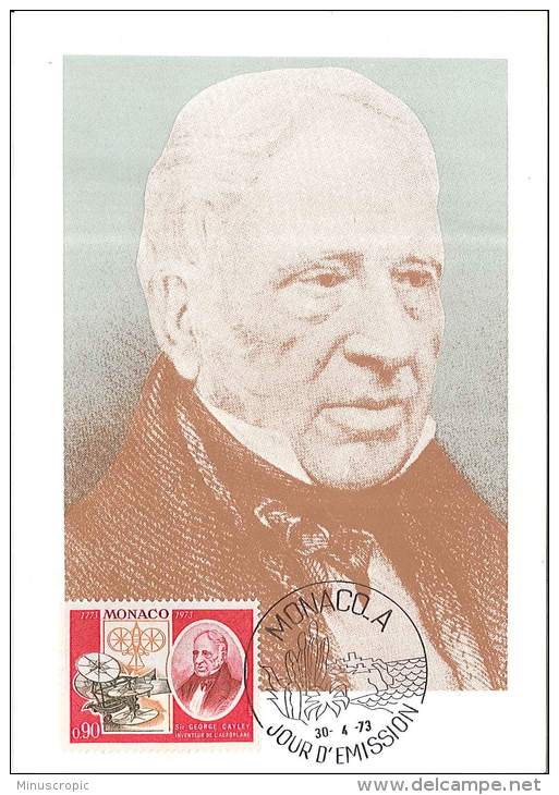 CM Monaco - Sir George Cayley - Bicentenaire De Sa Naissance - 1973 - Maximum Cards