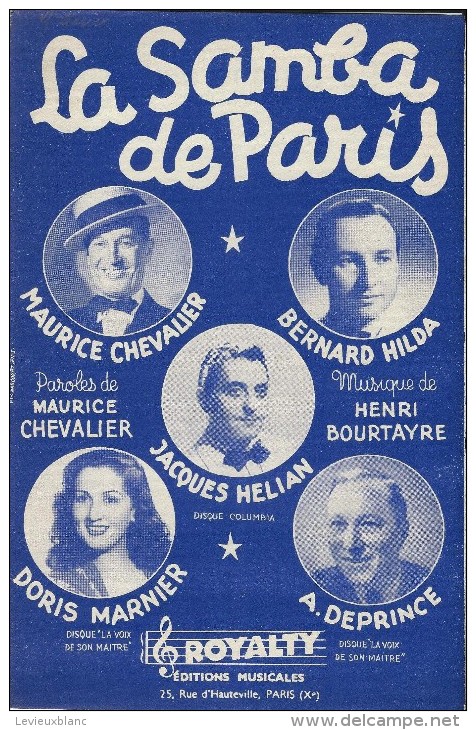 La Samba De Paris / Maurice Chevalier/ Henri Bourtayre /Royalty/ 1949    PART79 - Partitions Musicales Anciennes