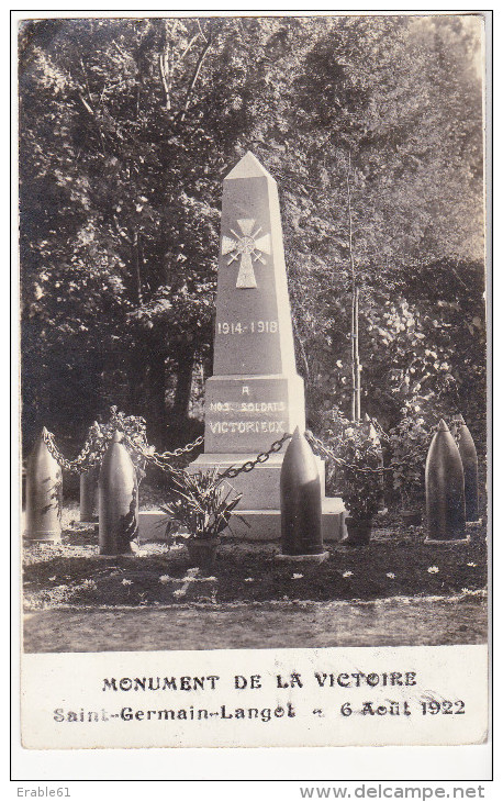 CARTE PHOTO SAINT GERMAIN DE LANGOT MONUMENT DE LA VICTOIRE 06 AOUT 1922 - Other & Unclassified