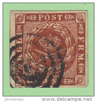 DEN SC #7a  1858 Royal Emblems 4 Margins, Target Cancel - Used Stamps