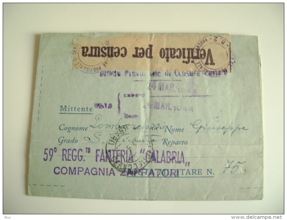 Biglietto Postale Per Le Forze Armate Fanteria Calabria  A Bari Ceglie Del Campo - Storia Postale (Zeppelin)