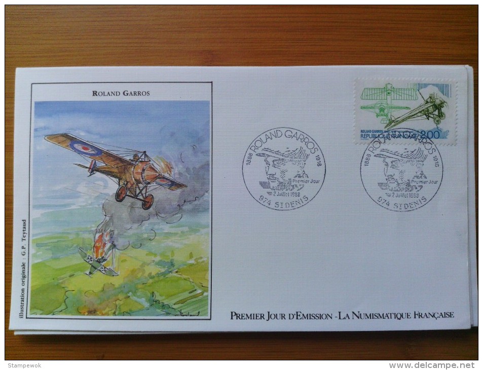 1988 France - "Numismatique Francaise" FDC - Roland Garros (Aircraft / Aviation) - 1980-1989