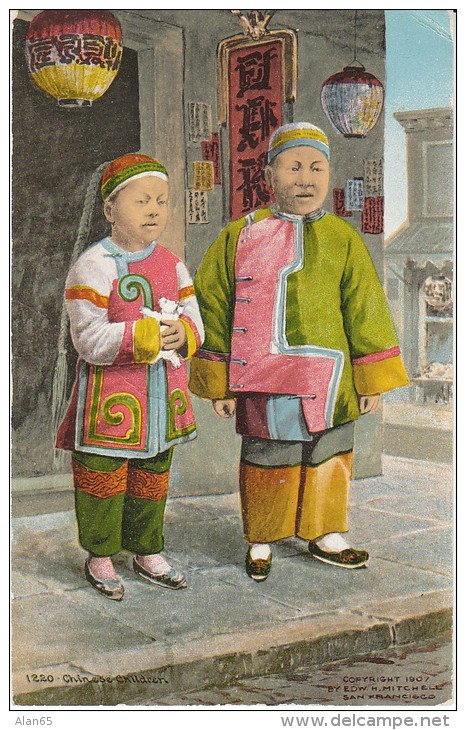 Chinese Children In Chinatown San Francisco California, Ethnic Costume Fashion, C1900s/10s Vintage Postcard - Asie