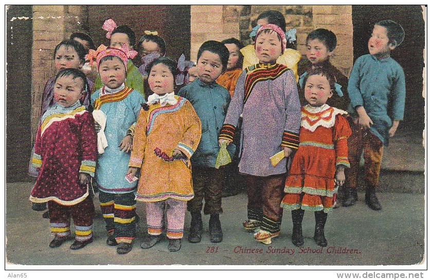 Chinese Children At Sunday School, San Francisco California, Ethnic Costume Fashion, C1910s Vintage Postcard - Asien