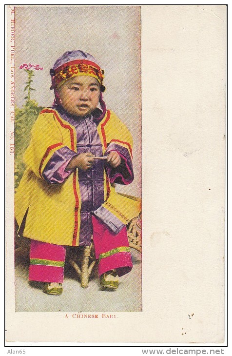 Chinese Baby Child, Los Angeles California, Ethnic Costume Fashion, C1900s Vintage Postcard - Asie