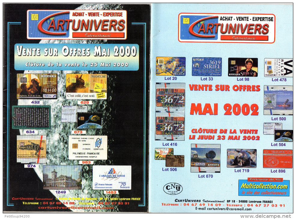 TARIFS  TELECARTES  CARTUNIVERS  Ventes Sur Offres  2000 2002 2002 2005 2008  (lot De 5 ) - Livres & CDs