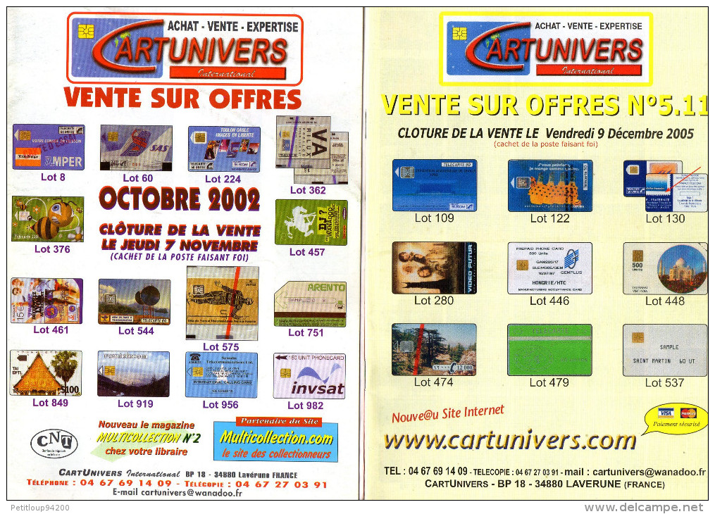 TARIFS  TELECARTES  CARTUNIVERS  Ventes Sur Offres  2000 2002 2002 2005 2008  (lot De 5 ) - Livres & CDs
