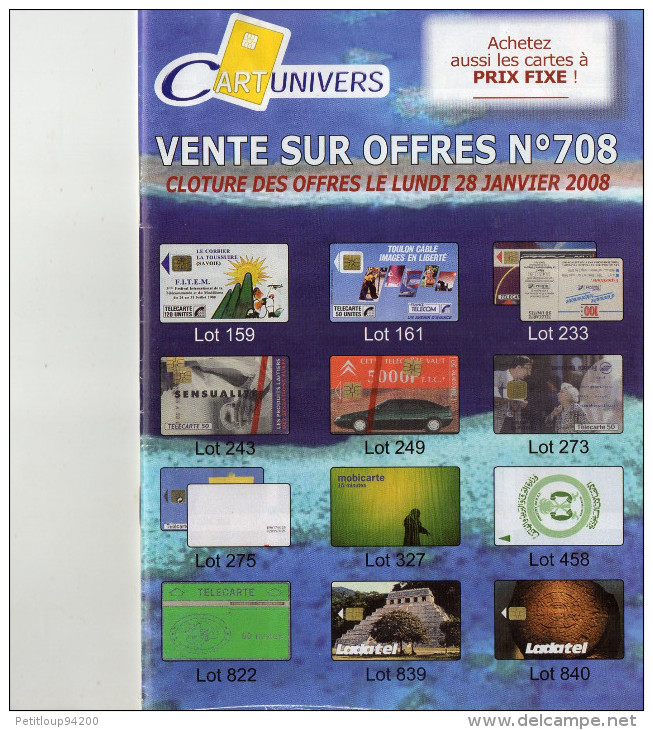 TARIFS  TELECARTES  CARTUNIVERS  Ventes Sur Offres  2000 2002 2002 2005 2008  (lot De 5 ) - Livres & CDs