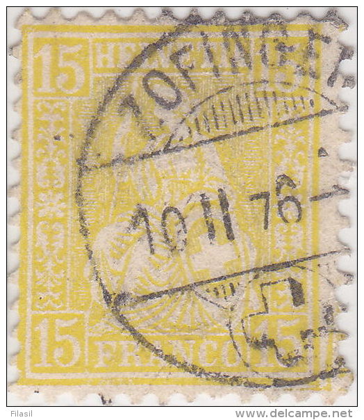 SI53D Svizzera Suisse Helvetia 15 C.  Franco Giallo  Usato Con Annullo Zofingen, 1862 - Used Stamps