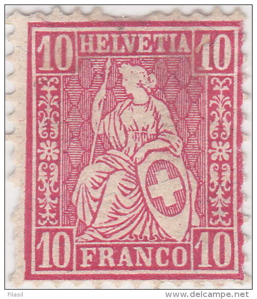 SI53D Svizzera Suisse Helvetia 10 C.  Franco Rosso Nuovo MLH , 1881 Assottigliato In Alto - Oblitérés