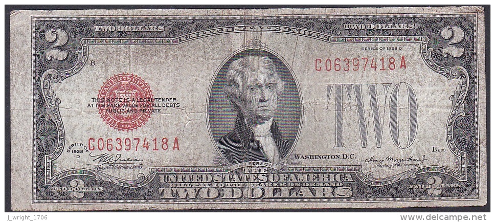 U.S.A, 2 Dollars, P.378d (Series Of 1928D) VG (Paper Soiling) - United States Notes (1928-1953)