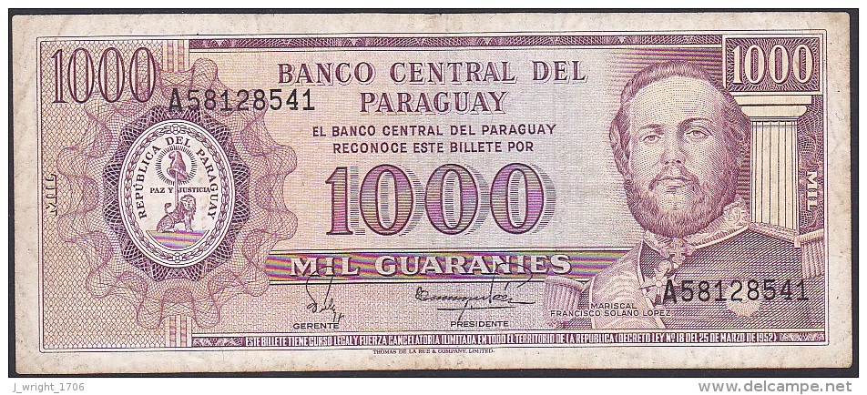 Paraguay, 1000 Guaranies, P.207 (1982 Printer Thomas De La Rue) F - Paraguay