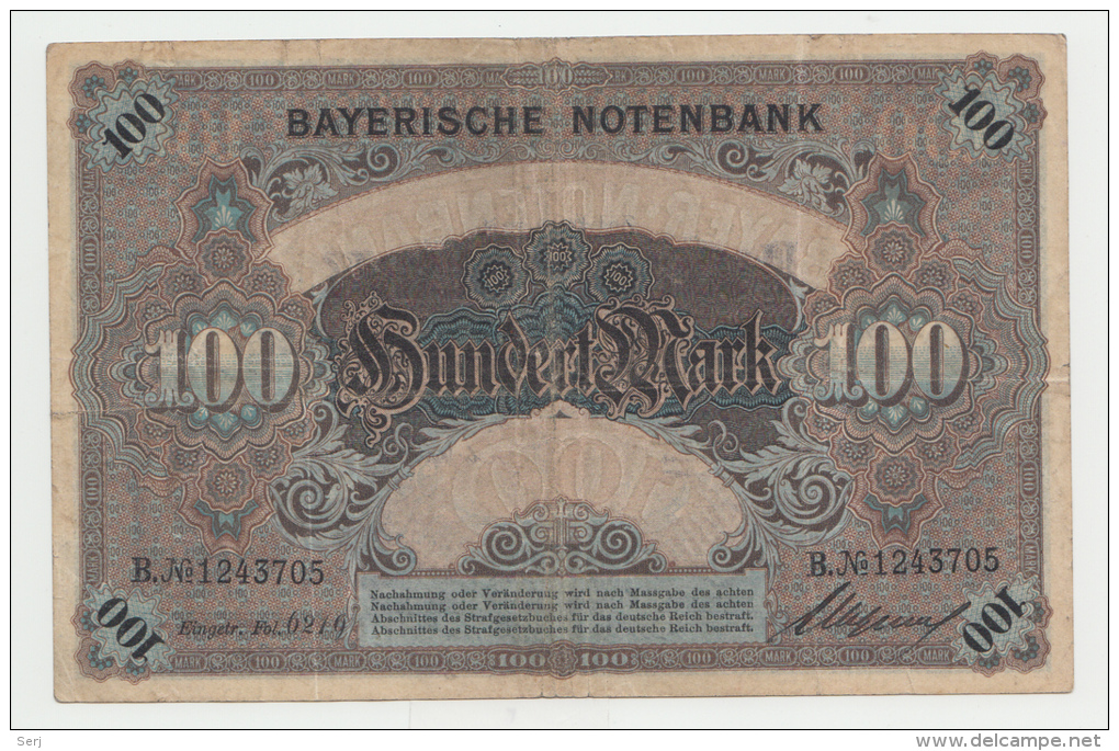 Germany 100 Mark 1. 1. 1900 Bayerische Banknote VF - 100 Mark