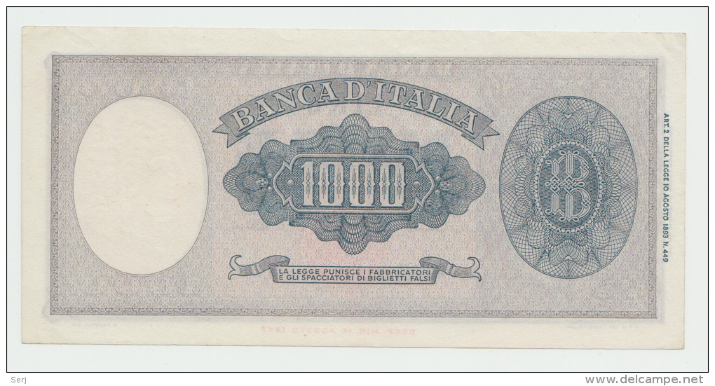 Italy 1000 Lire 1948 AUNC Pick 88a  88 A - 1000 Lire