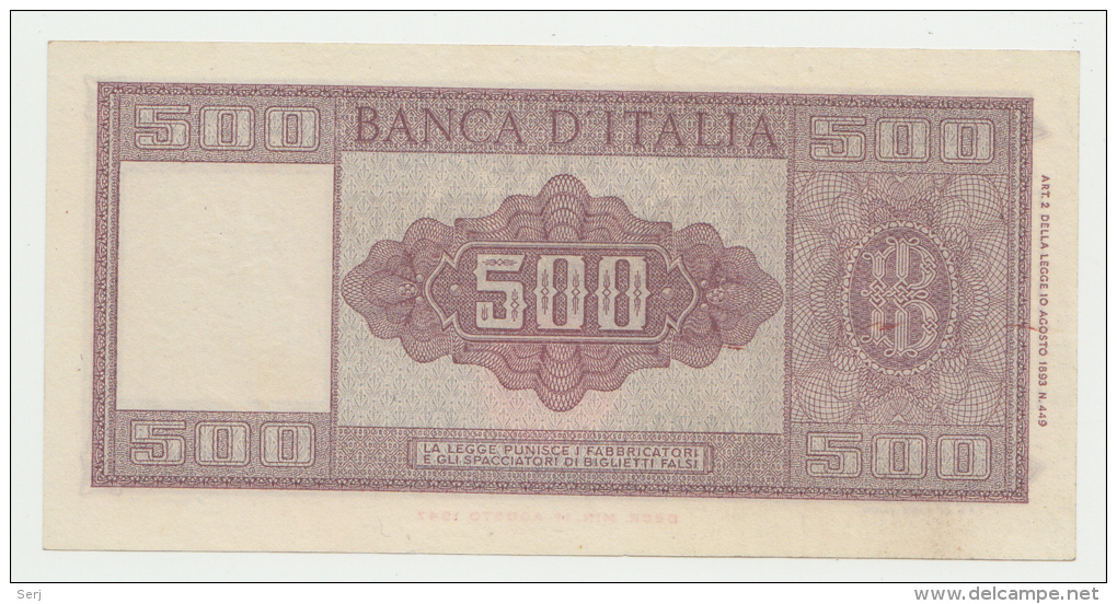 Italy 500 Lire 1948 AUNC Banknote P 80a 80 A - 500 Lire