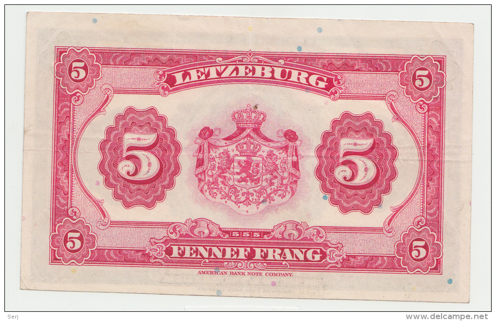 LUXEMBOURG 5 FRANCS 1944 VF++ P 43a 43 A - Luxemburg