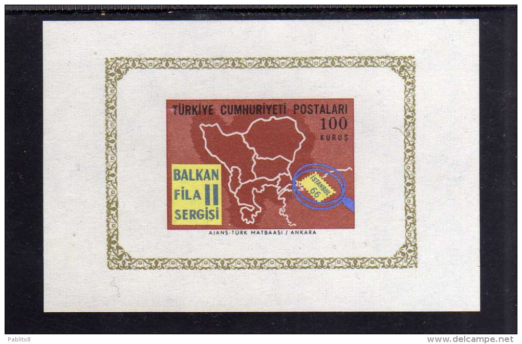 TURCHIA TURKÍA TURKEY 1966 ESPOSIZIONE FILATELICA BALKANFILA BLOCCO FOGLIETTO BLOCK SHEET STAMP EXHIBITION ISTANBUL MNH - Blokken & Velletjes