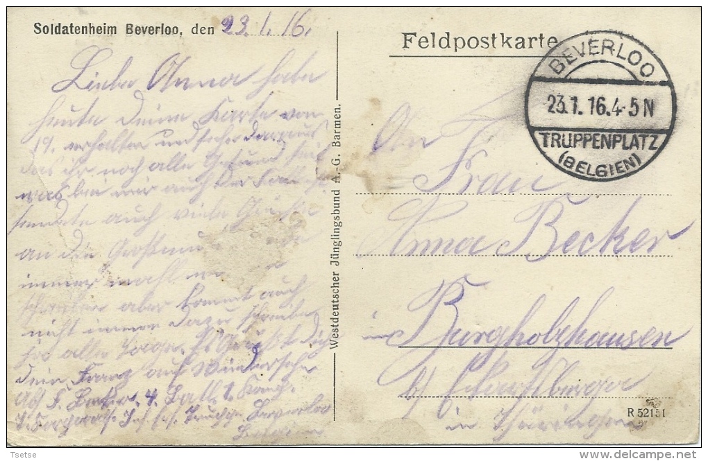 Beverloo ( Kamp ) - Soldatenheil - Mittl Teil - Duiste Postkaart - Feldpost 1916 ( Verso Zien ) - Leopoldsburg (Kamp Van Beverloo)