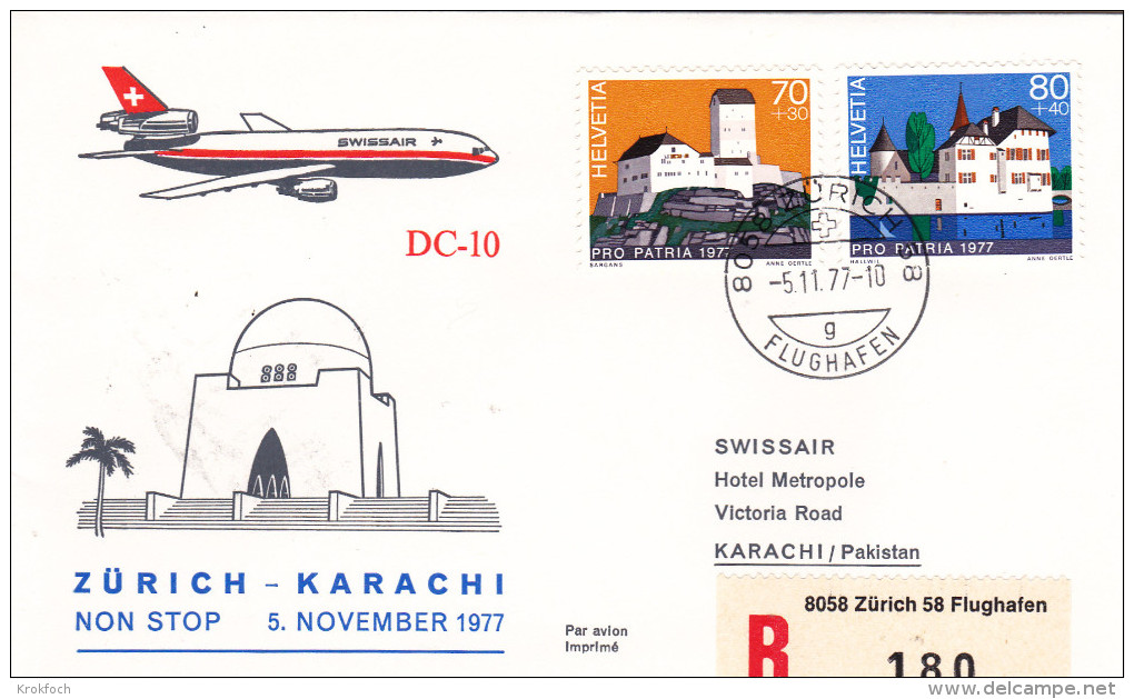 Zurich Karachi 1977 - Erstflug 1er Vol First Flight - DC 10 Swissair Pakistan - First Flight Covers