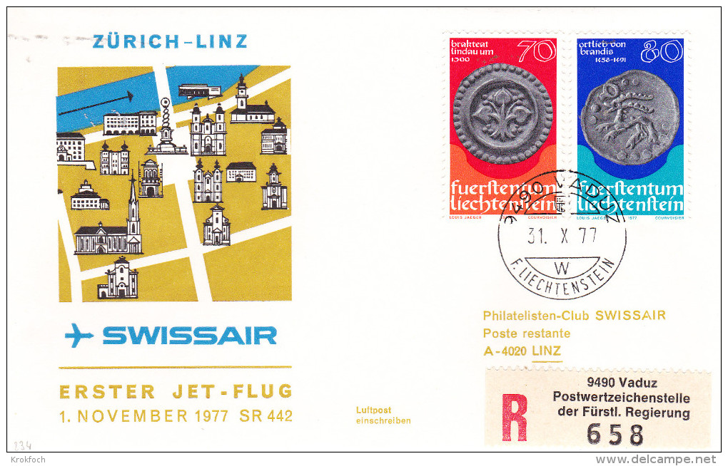Vaduz Zurich Linz 1977 - Erstflug 1er Vol First Flight - Swissair - Primeros Vuelos