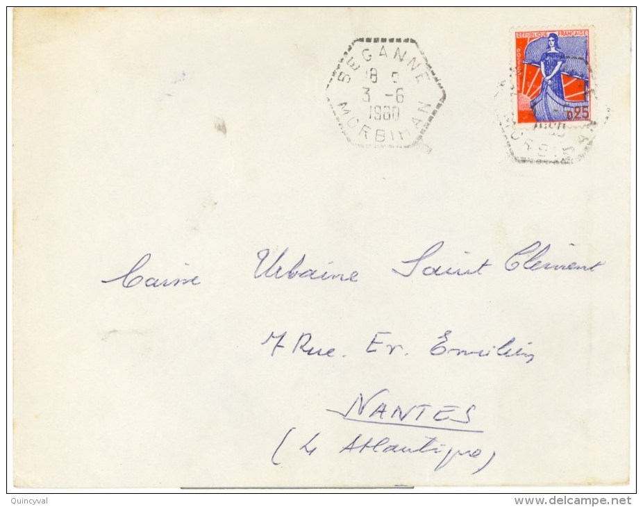 BEGANNE Morbihan  Lettre Entière 0,25F Marianne Nef 1234 Ob Hexagone Agence Postale 3 6 60 Lautier F7 - 1959-1960 Maríanne à La Nef