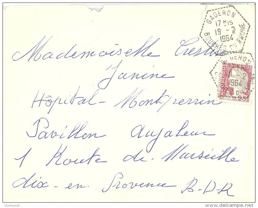 2059 GAGERON Bouches Du Rhone Lettre Entièr Yv 1263 Marianne 25c Decaris Ob Hexagone Pointillé Agence Postale Lautier F7 - Brieven En Documenten