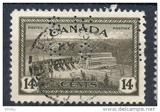 Canada 1946 14 Cent Hydroelectric Plant Perfin Issue #O270 SON - Perfins