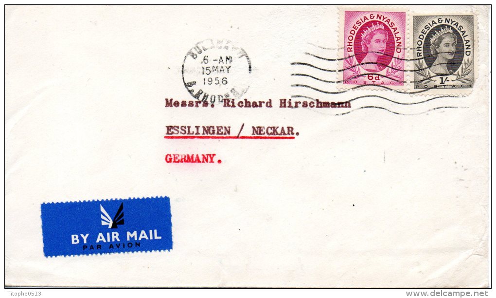 RHODESIE - NYASSALAND. N°2 & 7 De 1954 Sur Enveloppe Ayant Circulé. Elizabeth II. - Nyassaland (1907-1953)