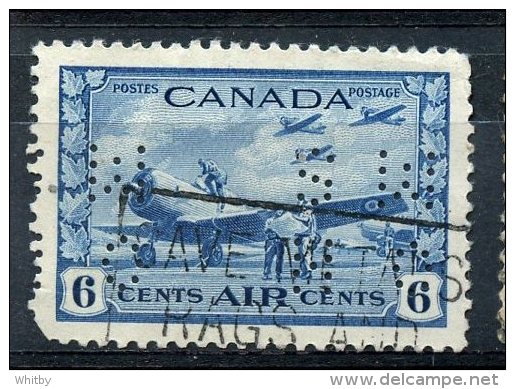 Canada 1942 6 Cent Air Mail Perfin Issue #OC7 - Perfin