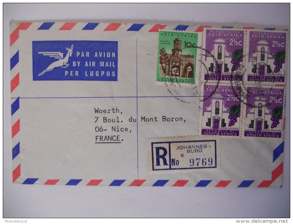 Afrique Du Sud Lettre Recommande De Johannesburg 1969 Pour Nice - Lettres & Documents