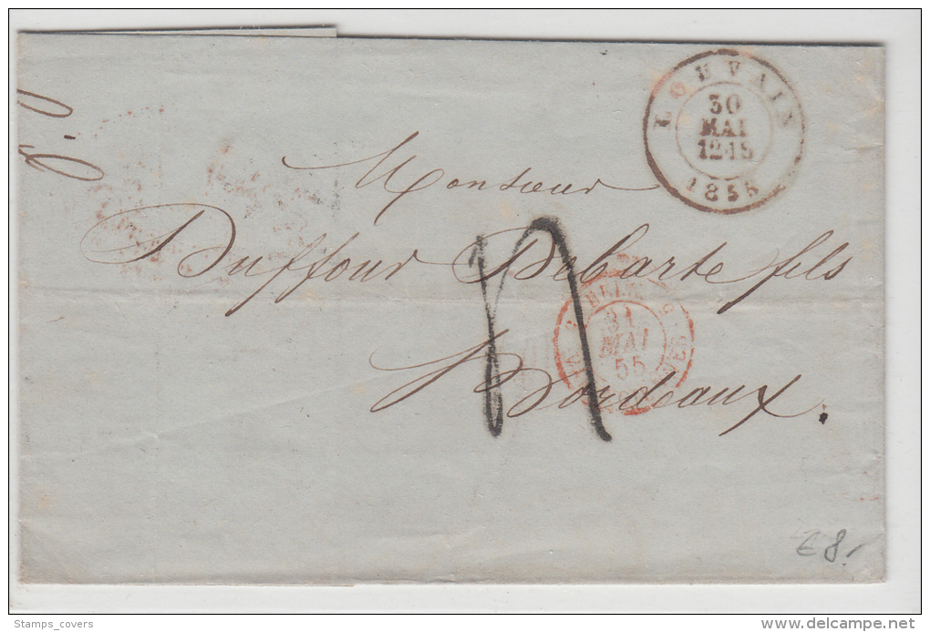 BELGIUM USED COVER 30/05/1855 LOUVAIN VERS BORDEAUX - 1830-1849 (Belgica Independiente)