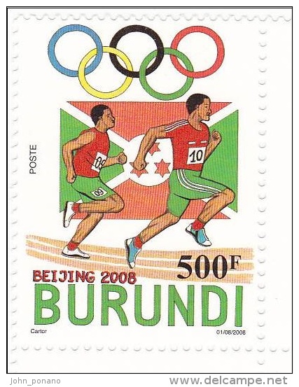 [X] 1 Timbre Stamp ** Burundi JO Jeux Olympiques Pékin Beijing Olympics Olympic Games Course Running 2008 - Ungebraucht