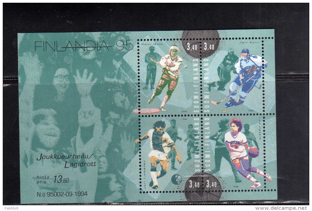 SUOMI FINLAND FINLANDIA 1995 SPORT SPORTS TEAM SHEET FOGLIETTO MNH - Blocks & Sheetlets