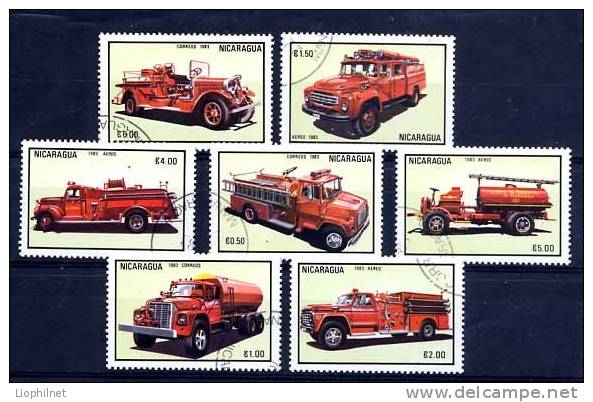 NICARAGUA 1983, CAMIONS POMPIERS, 7 Valeurs, Oblitérées / Used. R133 - LKW