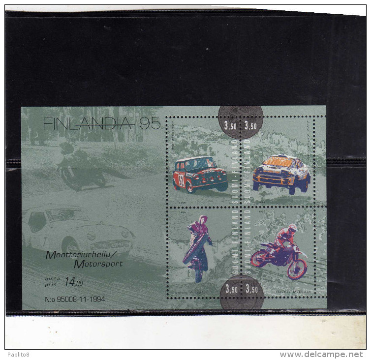 SUOMI FINLAND FINLANDIA 1995 SPORT MOTOR SPORTS DRIVERS IN CAR MOTORCYCLES AUTO E MOTO SHEET FOGLIETTO MNH - Blocks & Sheetlets