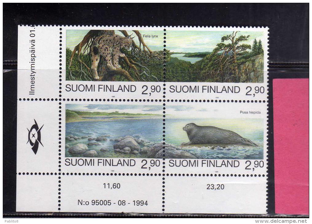 SUOMI FINLAND FINLANDIA 1995 FAUNA ANIMALS ENDANGERED SPECIES BLOCK ANIMALI SPECIE IN ESTINZIONE BLOCCO MNH - Blokken & Velletjes