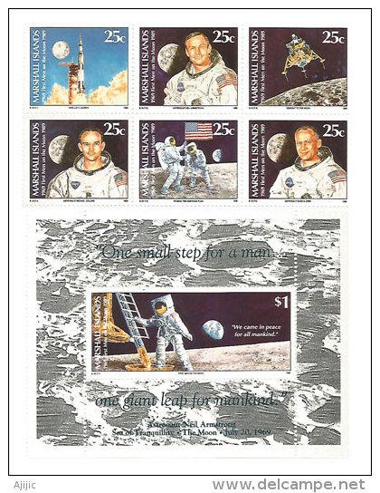 Neil Armstrong Sur La Lune. 6 T-p + 1 BF Neufs ** Des ILES MARSHALL . Côte 23,00 € - Islas Marshall