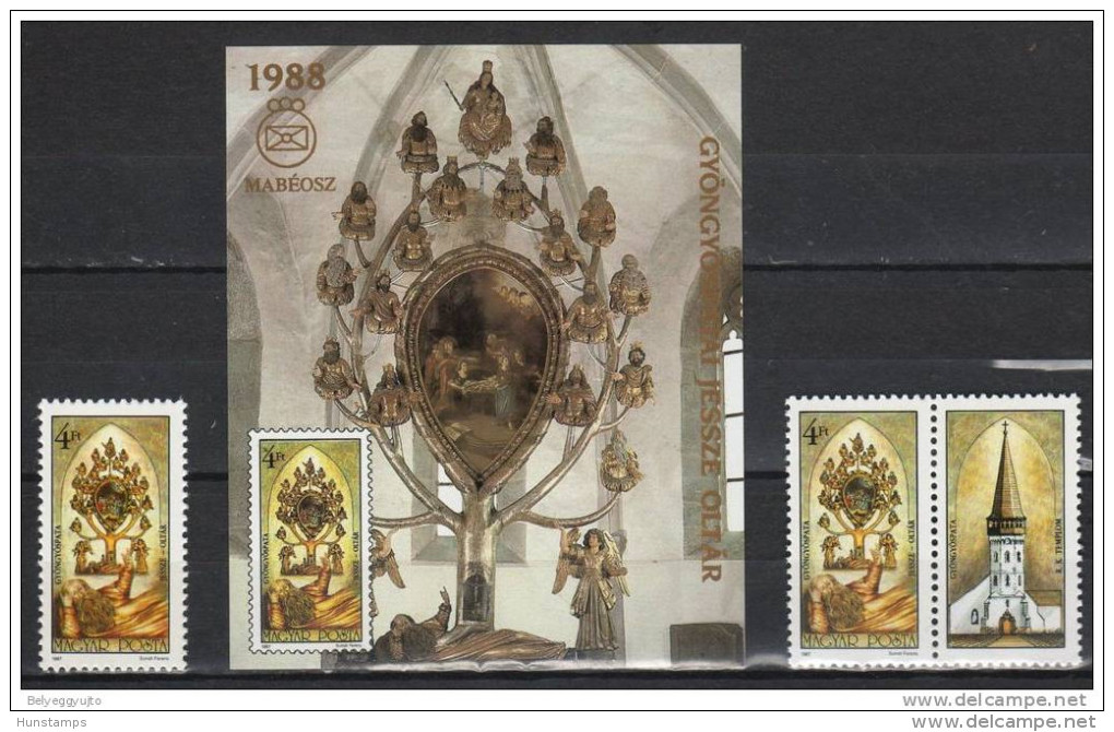 Hungary 1987. Church In Gyongyospata Commemorative Sheet + Orig. Stamp + Segm. Stamp Special Catalogue Number: 1987/3 - Herdenkingsblaadjes