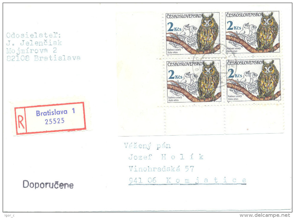 Czechoslovakia 1993 Registered Cover - FAUNA Birds: Owls, Eulen, Hiboux - Asio Otus - Hiboux & Chouettes